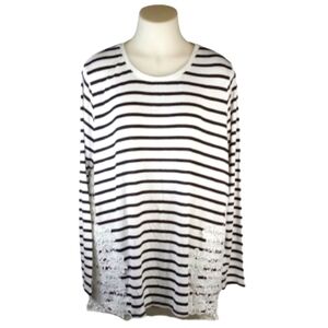Cato White Black Stripe Lace Top Sz 18/20W